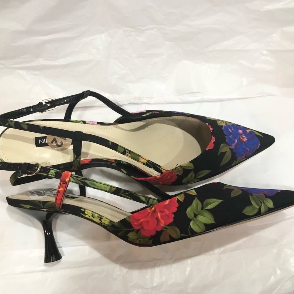 Nine West Rhonda floral slingback pointy toe dressy heels size 12